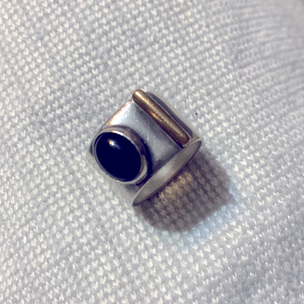 SILPADA Modern Unique Onyx Sterling Silver Golden Detail Ring Sz 8-1/2 R0252
